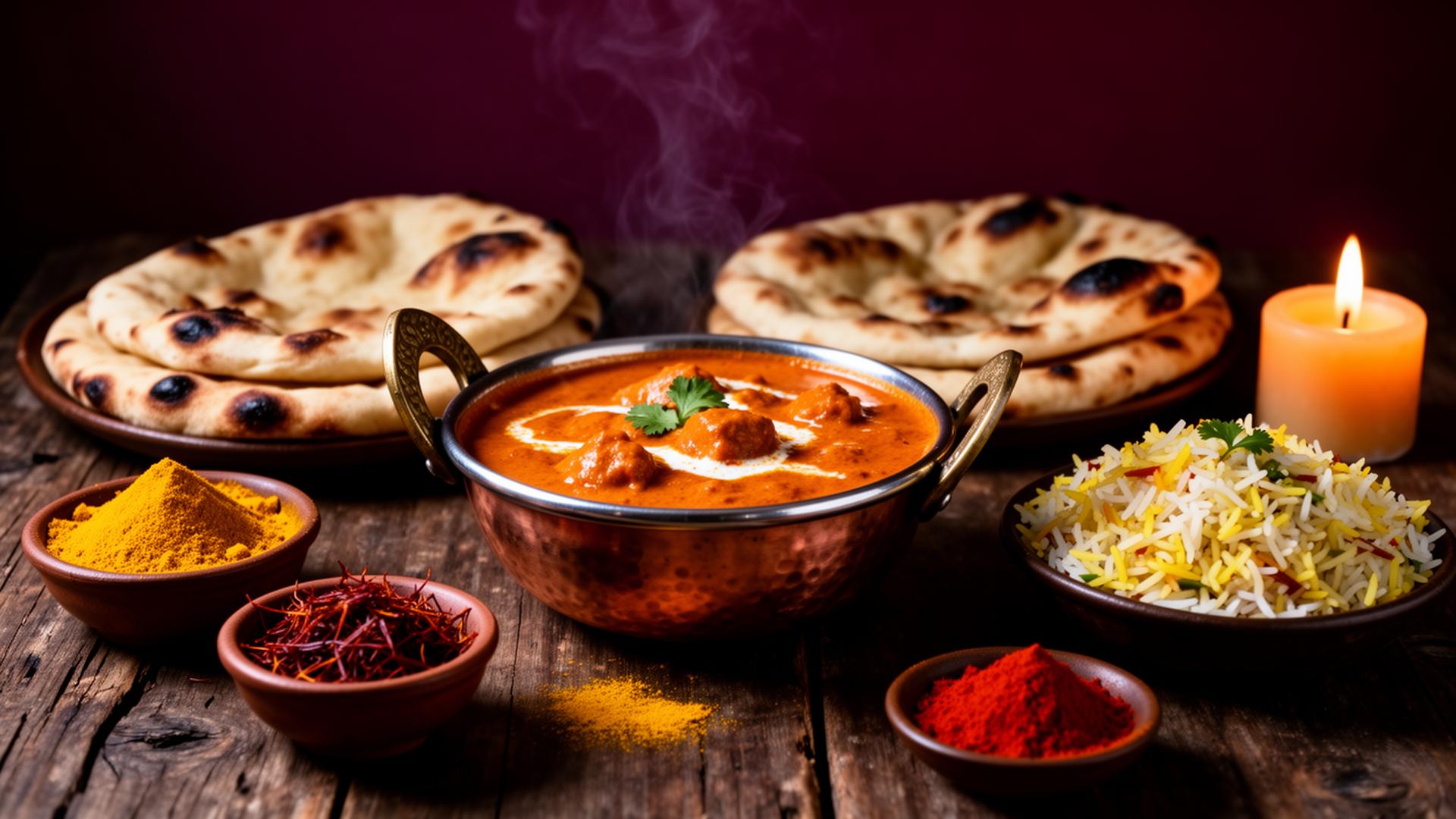 Butter chicken, fresh naan and biryani at Namak